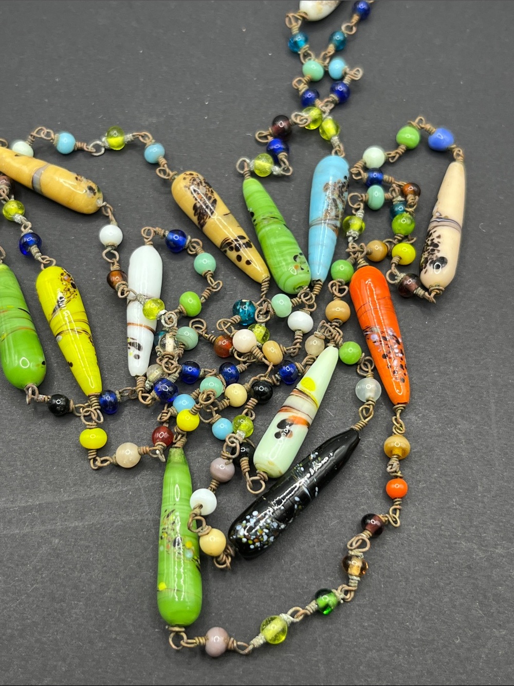 Vintage colorful 48 inch long art glass necklace
